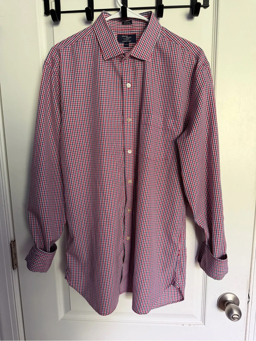 Thompson Shirtings by J.Crew 80's 2-Ply Red Navy Gingham Check Shirt Sz Lrg.